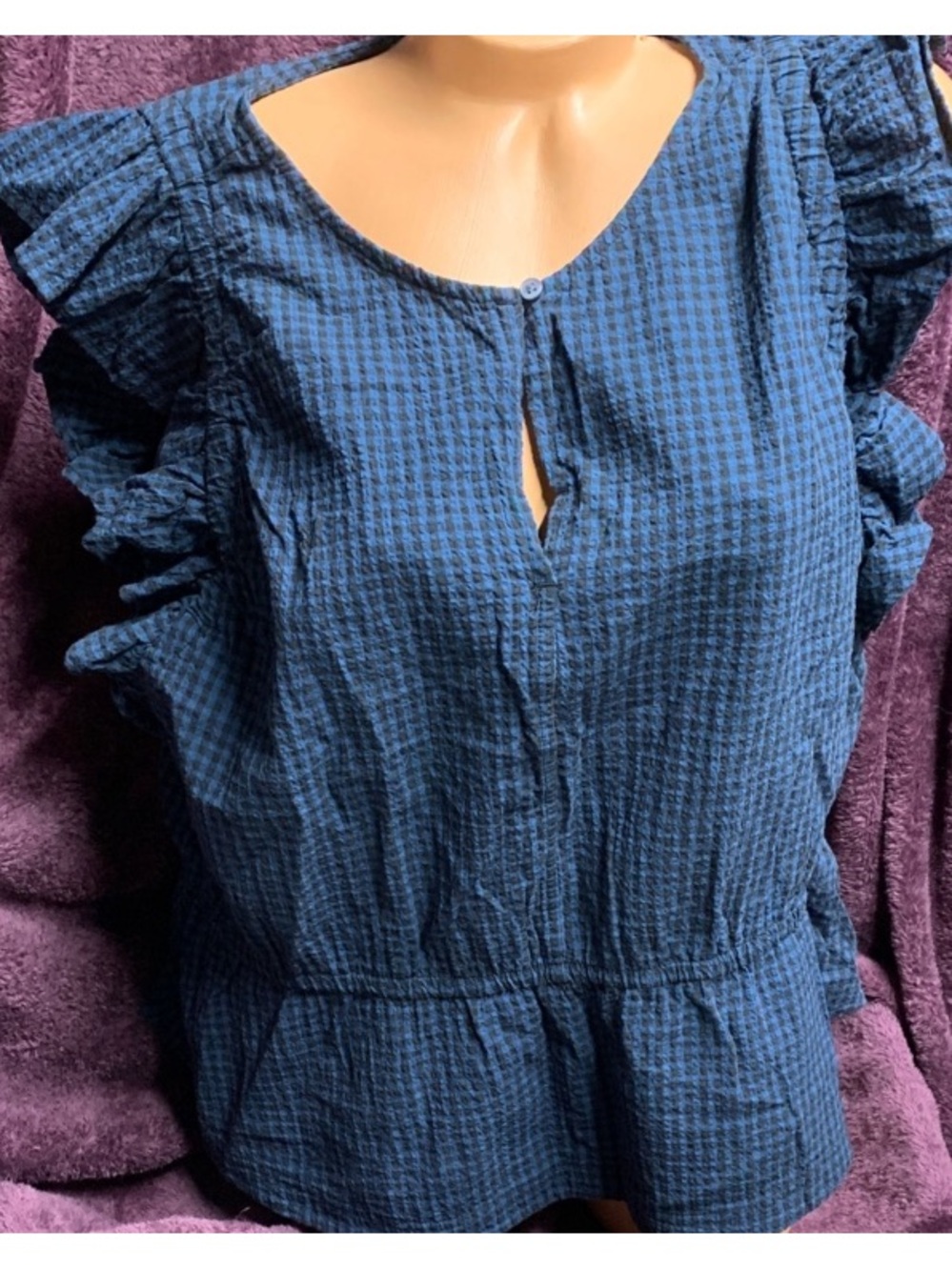 Free Assembly XXL Blue Ruffled Women's Top - Picture 2 of 13